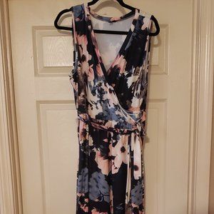 2XL Floral Navy V Neck long dress